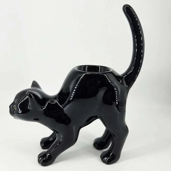 Retired Party Lite Black Cat Halloween ceramic Tea Light Candle holder - Picture 2 of 6